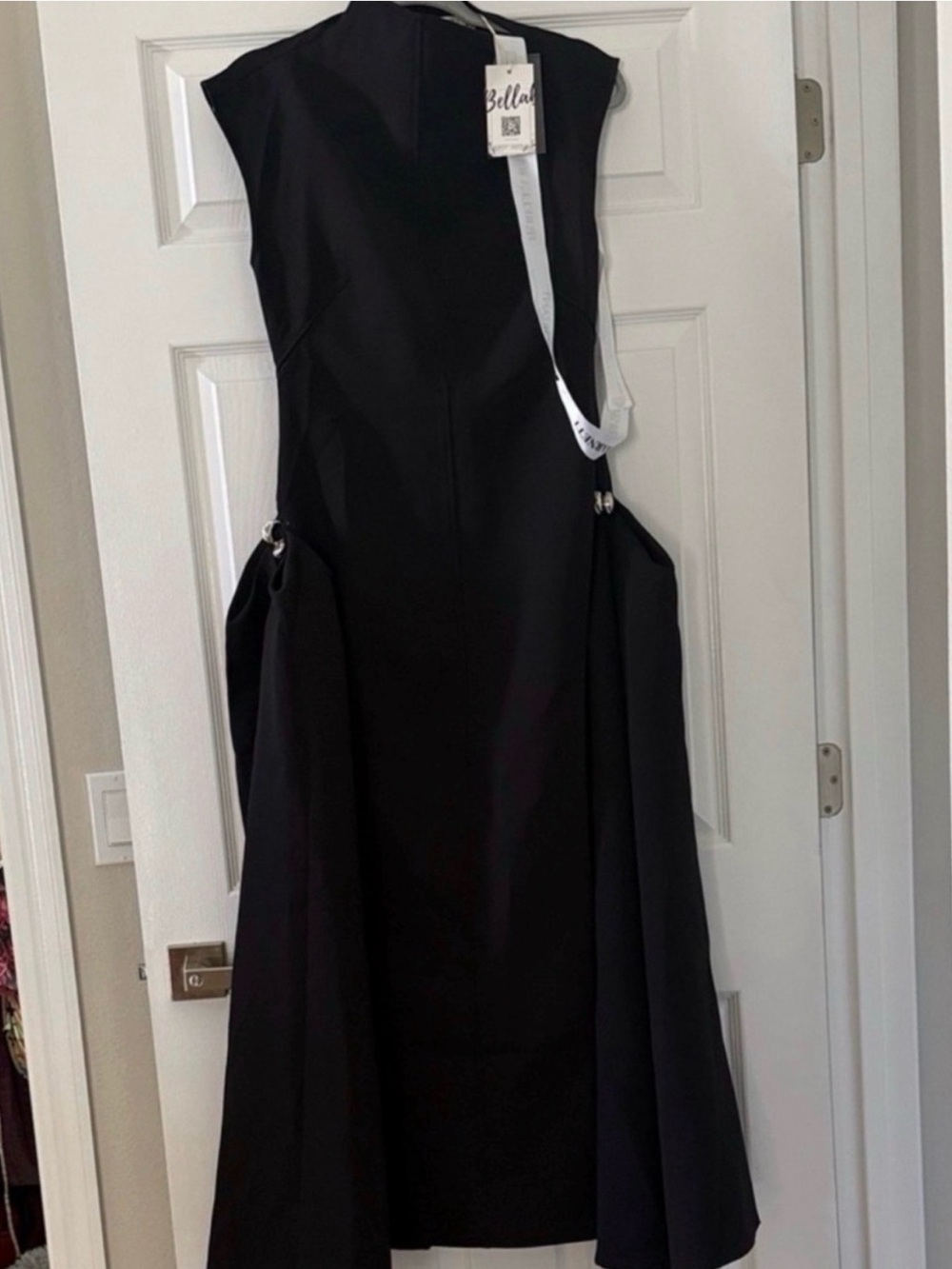 Bella Black Sleeveless Midi Dress with Side Draping